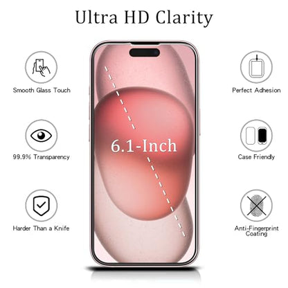 MAYtobe 2 Pack Screen Protector for Apple iPhone 15 6.1-inch Tempered Glass - size: iPhone 15