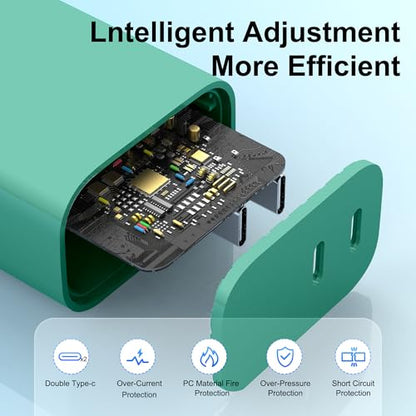 USB C Charger Block 3 Pack, Dual Port 20W Fast Wall Plug(Pine Green) - color: Pine Green