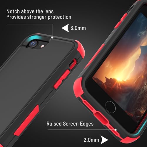 X-belmox Heavy Duty Phone Case for iPhone SE 2022 (3rd Gen) with Glass Screen Protector, 3 in 1 iPhone SE 2020 Case [Shockproof] Rugged Protective [Drop Proof] iPhone 7/8 case 4.7" - Black/Red - color: Black/Red
