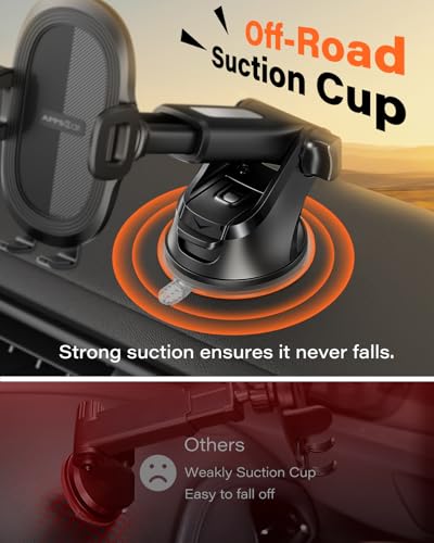 APPS2Car Car Phone Holder Military-Grade Suction Cup Dashboard Windshield - color: Black_Non-Adjustable Feet