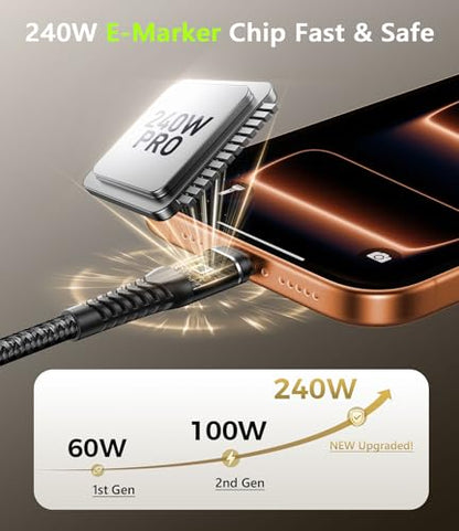 USB C to USB C Cable 240W Fast Charging 6FT, USBC to C Cable iPhone USB C - color: Black, size: 6FT, style: 240W USB C to USB C