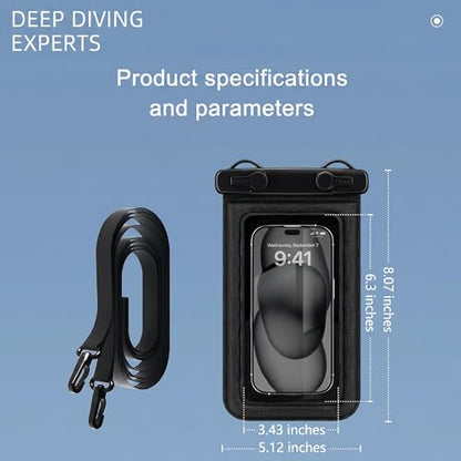 2 Pack IPX8 Floating Waterproof Phone Pouch, Anti-Pop Lock 27.68 Sq in Extra Large Case, Sensitive Touch & Detachable Lanyard, Beach Cruise Essentials for iPhone & Samsung, Black (Black)