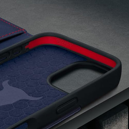 TORRO Leather Case Compatible with iPhone 17 6.3" 2025 - Premium Leather Wallet Flip Case with Kickstand and Card Slots (Compatible with Official MagSafe Chargers) - Navy Blue - color: Navy Blue with Red Detail, size: iPhone 17