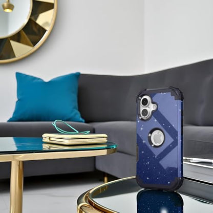 IDweel for iPhone 17 Case with Screen Protector for Men, 3 in 1 Shockproof Slim Fit Hybrid Heavy Duty Hard PC Cover Soft Silicone Bumper Full Body Anti-Fingerprint Case, Glitter Blue Black - color: Glitter Blue Black