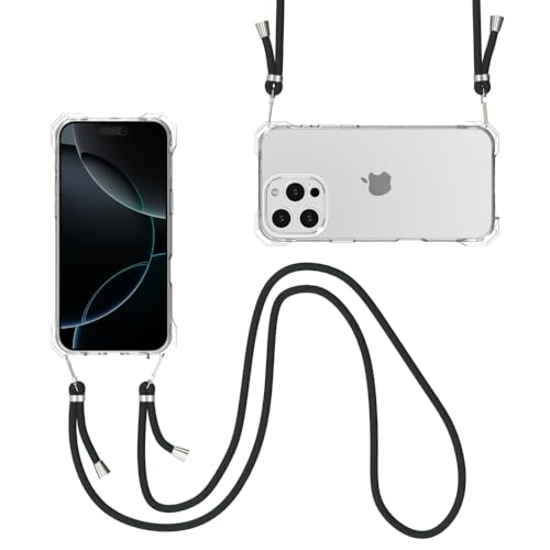 for iPhone 16 Pro Crystal Clear Case with Detachable Adjustable Crossbody Strap, Slim Fit Shockproof Protective Phone Case with Anti-Lost Shoulder Neck Lanyard 6.3" 2024 - size: iPhone 16 Pro