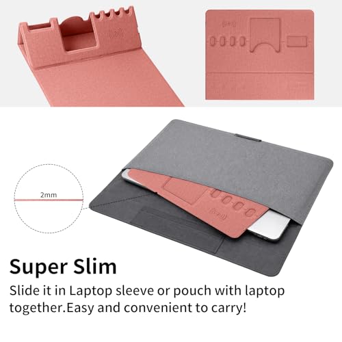 Mouse Pad with Phone Holder & Pen Holders, Wireless Charging Desk Mat, Mousepad Home Office Desk Pad with Ultra-Smooth Surface, Non-Slip Base, Waterproof Keyboard Pad, Classic Pink Desk Mat - color: Pink