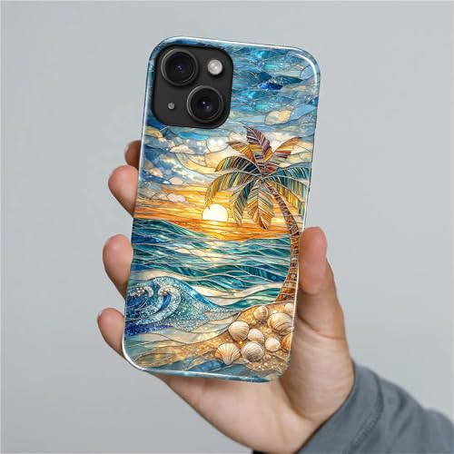 Case for iPhone 14 Plus, Dual Layer Phone Cover, Stained Glass Beach Palm - color: Stained Glass Beach Palm, size: Iphone 14 Plus