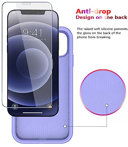 Diverbox for iPhone 12 case [Shockproof] [Dropproof] [Tempered Glass Screen Protector],Heavy Duty Protection Phone Case Cover for Apple iPhone 12(Purple-2in1) - color: Purple-2in1