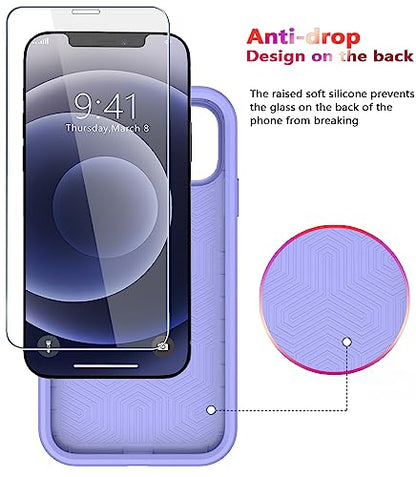 Diverbox for iPhone 12 case [Shockproof] [Dropproof] [Tempered Glass Screen Protector],Heavy Duty Protection Phone Case Cover for Apple iPhone 12(Purple-2in1) - color: Purple-2in1