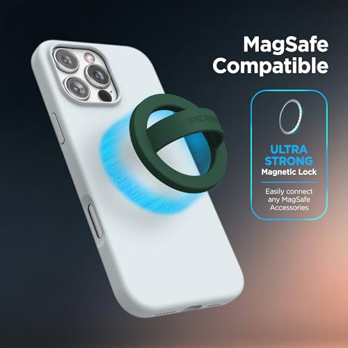 Encased Magnetic Phone Grip Holder Thin Silicone Finger Loop Ring Compatible with iPhone (Evergreen) - color: Evergreen