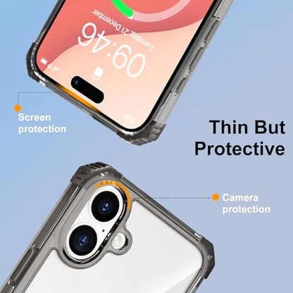 Clear Case for iPhone 16 with Magnetic 360 Rotatable Ring Stand | Military Grade Heavy Duty Cover with 360 Rotatable Ring Kickstand -260417 - color: Clear Black, size: iPhone 16
