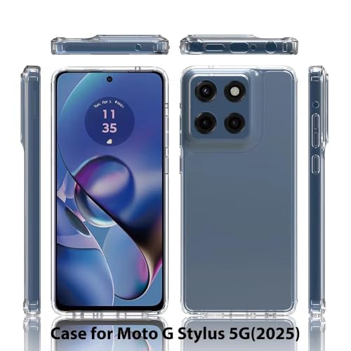 for Moto G Stylus 5G 2025 Case Crystal Clear Slim Hard Case Hybrid Shockproof Bumper with Tempered Glass Screen Protector Full Body Anti-Yellow Anti-Scratch Phone Protective Cover - color: Moto G Stylus 5G 2025