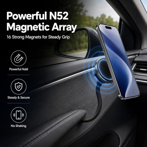 Magnetic Phone Mount Compatible with MagSafe, Designed for Model 3 Y Black