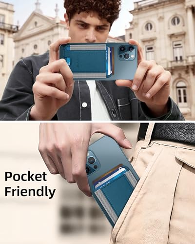 HiWe for MagSafe Wallet, 7 Cards Holder for Phone Case, RFID Blocking - color: Dark Blue Wallet - Grey Band