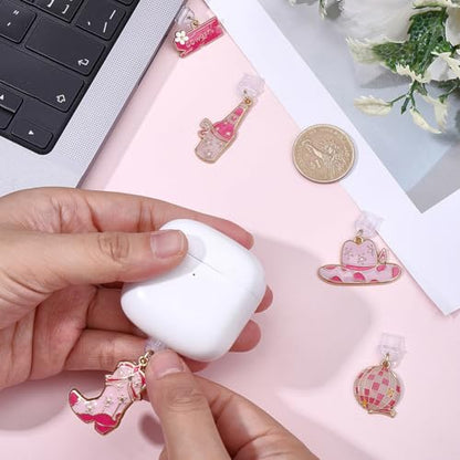 SUNNYCLUE 5pcs Pink Dust Plug Charm Charging Port Charm Enamel Plastic Cute Western Pink Hat Boot Mobile Phone Anti Dustproof Plug Cover Protectors for E-Reader Cellphone Women Laptops Accessories - style: Style 1