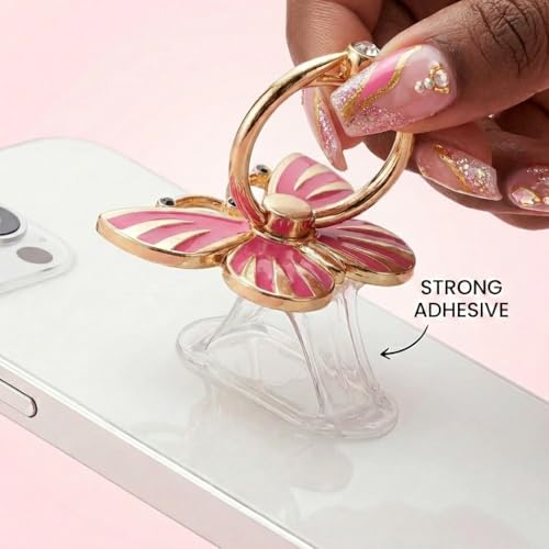 NXVX Butterfly Phone Ring Holder, Magenta 360° Finger Grip & Kickstand - color: Golden Butterfly Magenta