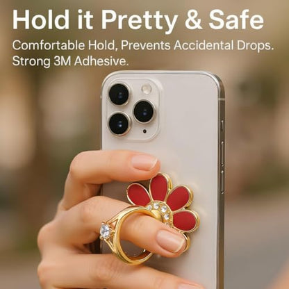 NXVX Daisy Flower Phone Ring Holder, Red Bling Finger Grip & Kickstand - color: Red