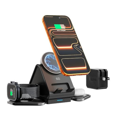 3 in 1 Charging Station, Mag Safe Wireless Charger Stand, Qi2-enable, 15W Multiple Device Magnetic Charging Station for iPhone 16,15,14,13,12 Series, Apple Watch, AirPods (USB-C Charger Included)