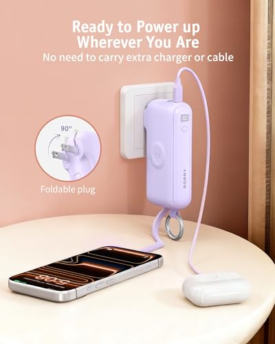 RORRY Flow Portable Charger 10000mAh 40W Wall Plug Power Bank Battery Pack - color: Purple