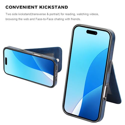 KIHUWEY for iPhone 16 Pro Wallet Case Card Holder Kickstand, Blue | Credit Card Slots, PU Leather, Magnetic Clasp, Flip Heavy Duty Protection Cover for Men and Women - color: Blue