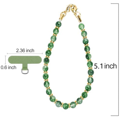 VICHUNHO Marble Beaded Phone Wrist Strap, Cellphone Lanyard with Tether Tab, Hands-Free Wristlet Bracelet - color: Grass Green Jade