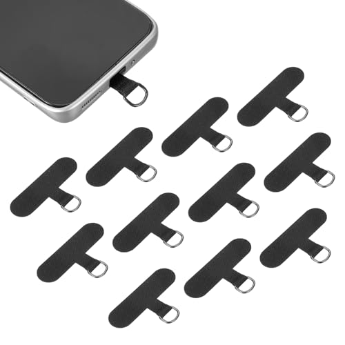 uxcell 12pcs Phone Tether Tab, Universal Phone Lanyard Patch T Shape Cell Phones Strap Replacement Part for Most Smartphone Cases, Black - color: Black