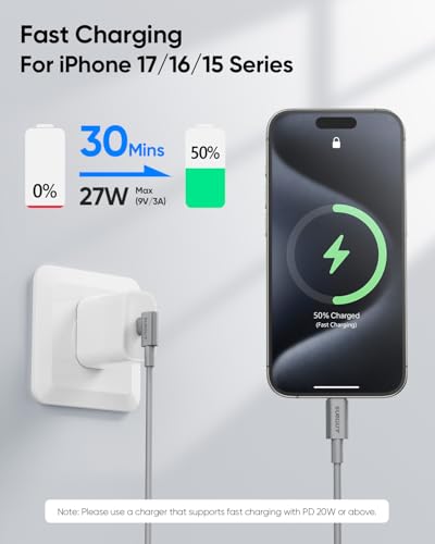 SUNGUY Short USB C to USB C Cable 10-Inch, [2-Pack, 0.8FT] Right Angle 60W Fast Charge USBC to USBC Cable Compatible with iPhone 17 16 15 Pro Max, Galaxy S24 S23 S22, iPad Pro - Grey - color: Grey, size: 0.8ft