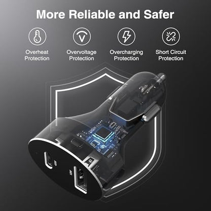 Nekteck 45W 2-Port USB-C Car Charger, PD 3.0 & QC 3.0 Fast Charging