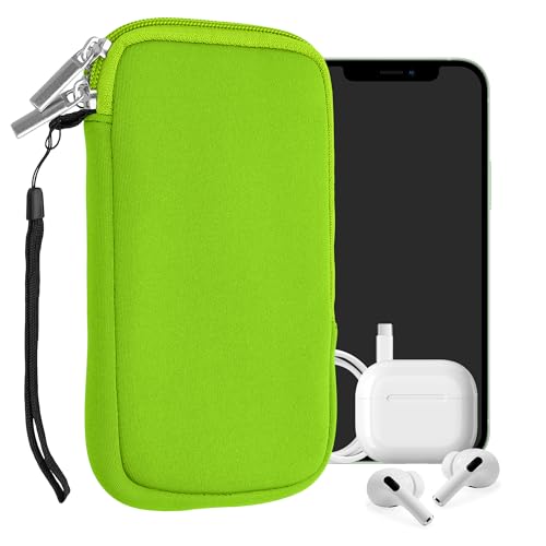 kwmobile Universal Phone Pouch Size L - 6.5" - Neoprene Smartphone Pouch with Zip - Water-Repellent Mobile Phone Case - Sleeve in Neon Green - color: neon green, size: L - 6.5"