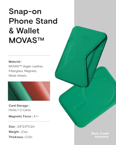 MOFT Magnetic Wallet Stand Compatible with iPhone 17/16/15/14/13/12 Series, Angle Adjustment Magsafe Compatible MOVAS Phone Stand, Oz Green - color: Oz Green, size: Standard