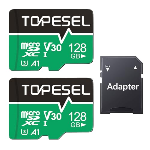TOPESEL 128GB Micro SD Card 2 Pack with Adapter, High Speed TF Card, Memory Card microSDXC for Camera, Smartphone, Tablet, Dash Cam, Drone, UHS-I, U3, A1, 4K UHD, V30(128GB 2Pack) - color: 128GB x2