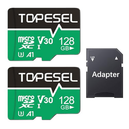 TOPESEL 128GB Micro SD Card 2 Pack with Adapter, High Speed TF Card, Memory Card microSDXC for Camera, Smartphone, Tablet, Dash Cam, Drone, UHS-I, U3, A1, 4K UHD, V30(128GB 2Pack) - color: 128GB x2