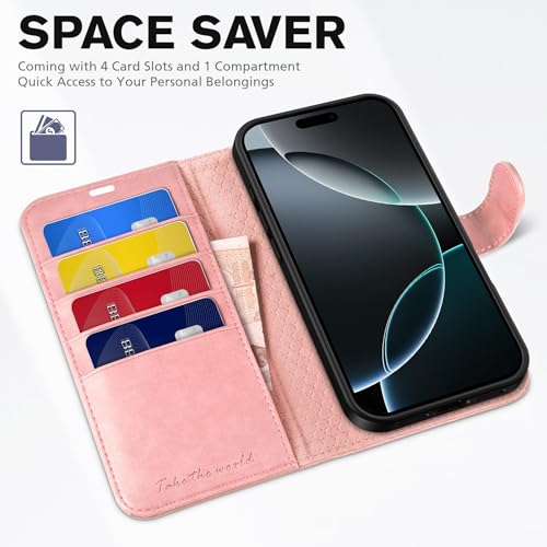 TUCCH Case Wallet for iPhone 16 Pro Max, RFID Blocking Folio, Rose Gold | 4 Card Holders, Kickstand, PU Leather, Magnetic Closure, Shockproof TPU Shell, Protective Flip Cover - color: Rose Gold