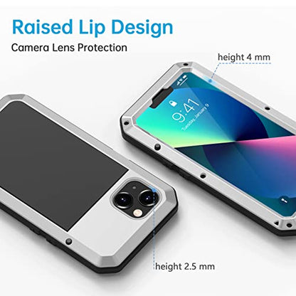 Lanhiem for iPhone 13 Metal Case, Heavy Duty Shockproof Tough Rugged Case with Built-in Glass Screen Protector, 360 Full Body Protective Cover for iPhone 13 6.1 inch, Silver - color: Silver