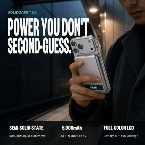 BMX 5K Semi-Solid Power Bank, 5000mAh Qi2 (Black) - color: Black