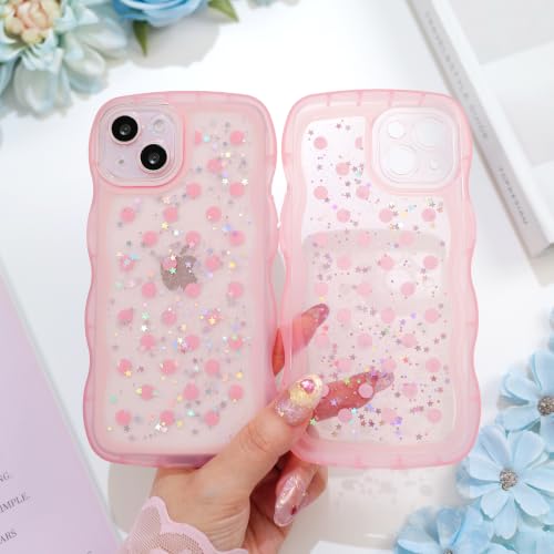 Glitter case for iPhone 13/14 Polka dots Pink | Bling Sparkle Glitter，Polka dots，Full Protection Soft TPU，Kawaii Cute Phone Case for Women Girls - color: Polka Dots Pink