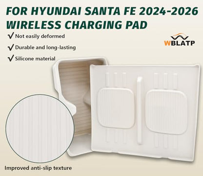 2Pcs Cup Holder Insert and Charging Mat for 2024-2026 Hyundai Santa Fe - size: For Santa Fe 2024-2026 2pcs White