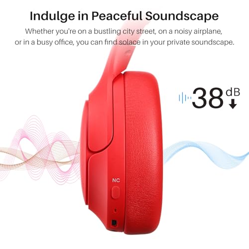 TOZO Hybrid Active Noise Cancelling Headphones, Hi Res Audio - color: Red