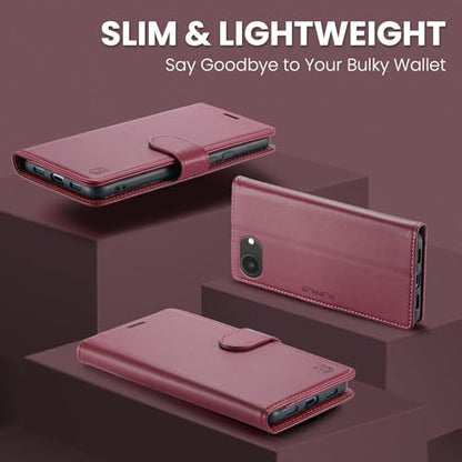FLIPALM Wallet Case for iPhone 16e, Red | Card Holder, RFID Blocking, PU Leather Folio Flip, Kickstand, Protective Shockproof Cover - color: Red