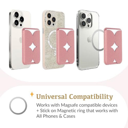 Luner - Leather Magnetic Card Wallet Compatible with Magsafe - for iPhone 17, 16, 15, 14, 13, 12 series - Holds 2 cards - Made of Vegan Leather - French Pink - color: French Pink, style: Classic