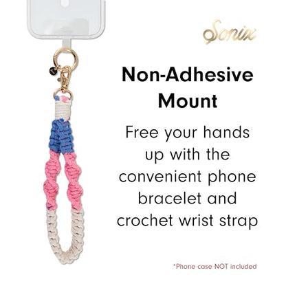 Sonix Phone Wristlet - Detachable Universal Smartphone Wrist Strap, Hands-Free Lanyard Cellphone Bracelet with Tether Tab - color: Crochet Twist - Pink