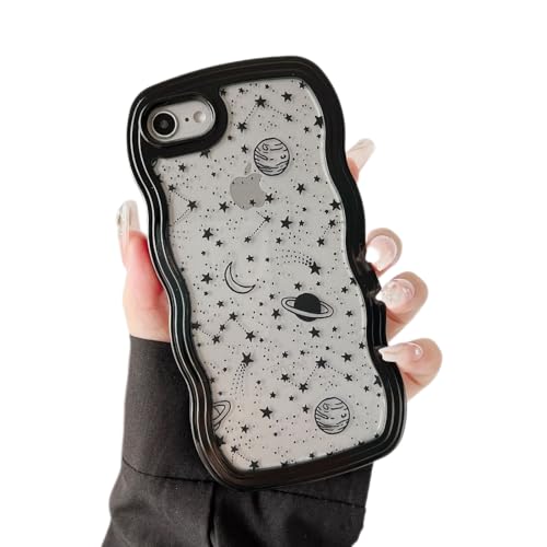 ZTOFERA for iPhone 7/8/SE Case 4.7 inch,Cute Curly Wave Frame Shape Case with Star Space Pattern, Clear Slim Shockproof Hard PC Bumper Phone Cover for iPhone 7/8/SE, Black - color: Black, size: iPhone 7/8/SE 4.7"