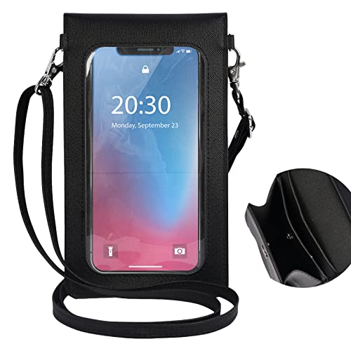 PU Leather Small Phone Bag with Transparent Window for Touchable Screen, 6.7" Without Phone case Compatibility, Magnetic Closure & Waterproof - Crossbody Wallet Case with Shoulder Strap - color: Black
