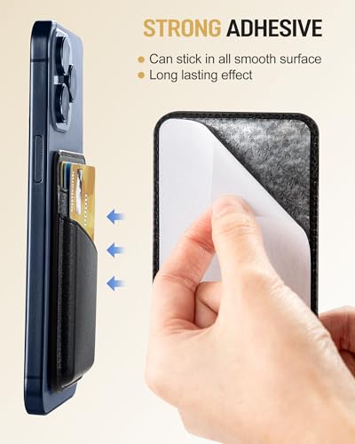 Senose Phone Wallet, Premium Leather Phone Wallet Stick on, Card Holders | 2 Pack Black, Stronger Adhesive, Phone Credit Card Holder for Back of Phone Case, Compatible for iPhone, Samsung, and Android - color: Black Black