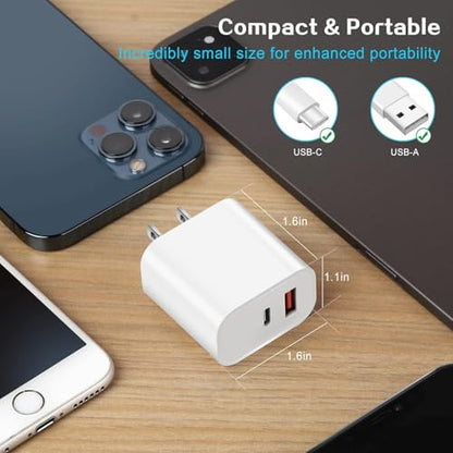 Fast Charger for iPhone,Dual Port A/C Apple iPhone Charger Fast Charging Block,2Pack Quick Double A/C iPhones Wall Chargers Adapter,6FT USB C to Lightning Cable for iPhone14 ProMax/13/12/11/XS/XR/iPad - size: 6FT