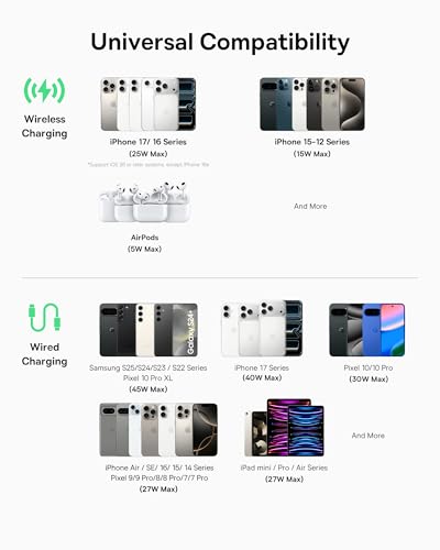 Baseus Picogo AM52 MagSafe Power Bank, Qi2.2 25W 10,000mAh Magnetic Portable Charger, 0.6" Slim 45W USB-C Fast Charging Alloy Wireless Battery Pack, Travel Essential for iPhone 17/16/15/14/13/12 Only - color: Black