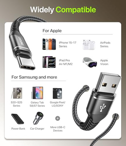 USB A to USB C Cable Fast Charging 10FT 2Pack USB to USBC Cable for CarPlay - color: Black, size: 10FT, style: 60W USB A to USB C