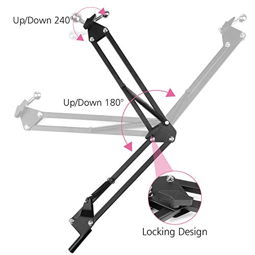 Overhead Phone Mount Stand ChromLives Phone Video Stand Articulating Arm Phone Mount Table Top with Base Adjustable 360° Cell Phone Tablet Holder Mount Desktop Compatible with Phones, Tablets, iPad - color: Black2