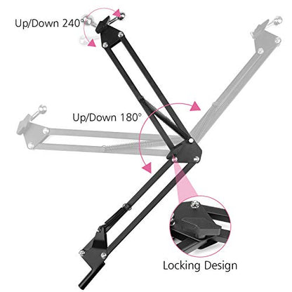 Overhead Phone Mount Stand ChromLives Phone Video Stand Articulating Arm Phone Mount Table Top with Base Adjustable 360° Cell Phone Tablet Holder Mount Desktop Compatible with Phones, Tablets, iPad - color: Black2