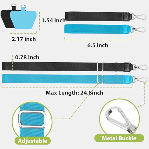 takyu Phone Lanyard, 2 Pack Adjustable Anti-Drop Neck/Wrist Strap with 2 PcsTether Patches, Secure Hands-Free Compatible for iPhone Samsung Perfect for Nurses, Teachers, Travel, Hiking Black+Blue - color: Black + Blue